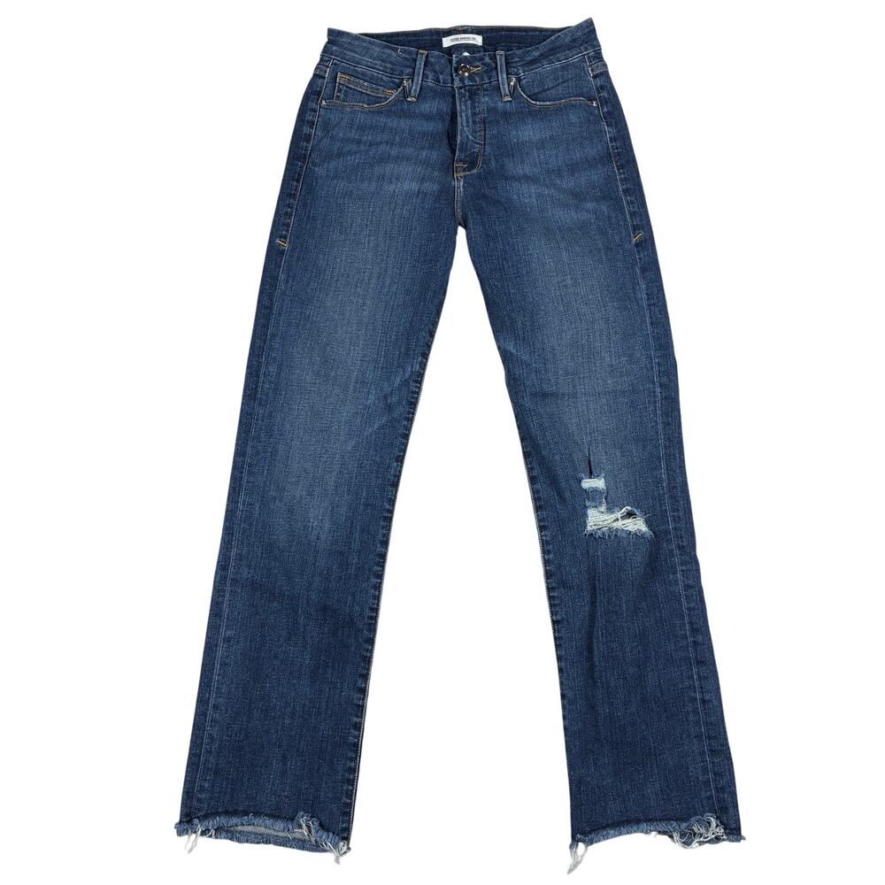Good American Good Straight Jeans Womens 4/27 High Rise Distressed Frayed Hem